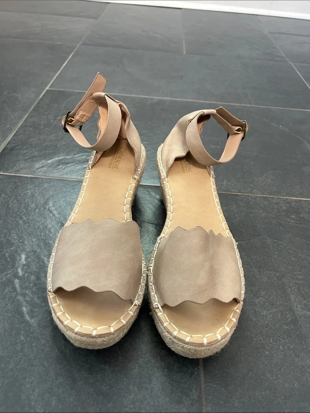 Beige Ankle-Strap Espadrille Wedges